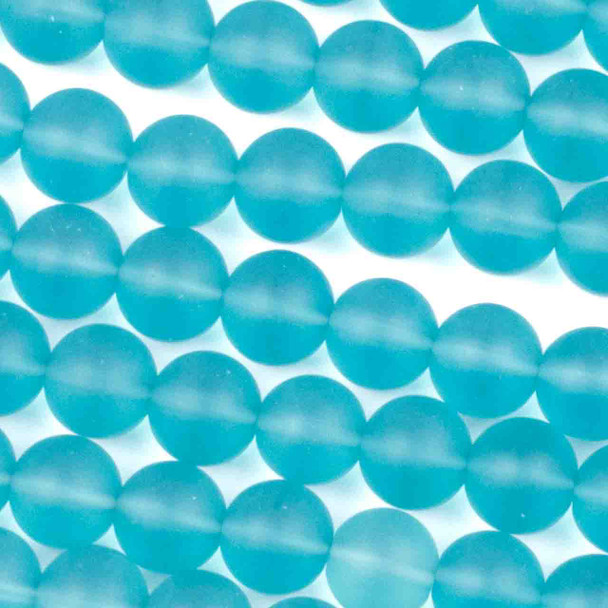 Matte Glass, Sea Glass Style 10mm Light Aqua Blue Round Beads - 16 inch strand
