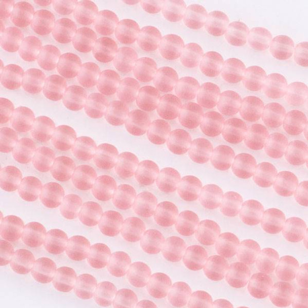 Matte Glass, Sea Glass Style 4mm Pink Round Beads - 16 inch strand