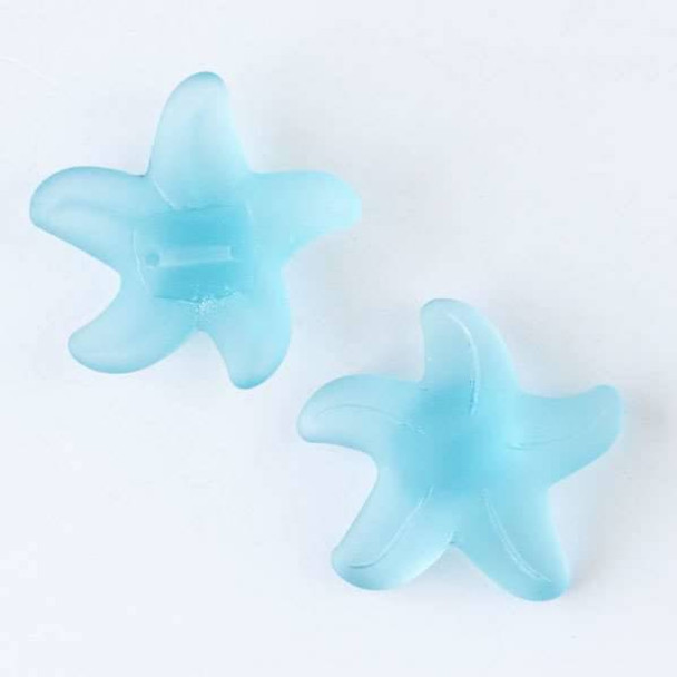 Matte Glass, Sea Glass Style 30mm Light Aqua Blue Starfish Back Drilled Pendant - 2 pendants per bag