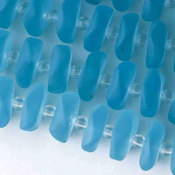Matte Glass, Sea Glass Style 13-15mm Light Aqua Blue Button Spacer Beads - 8 inch strand