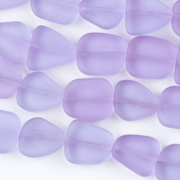 Matte Glass, Sea Glass Style approximately 13x15mm Periwinkle Small Free Form Pebble - 8 inch strand