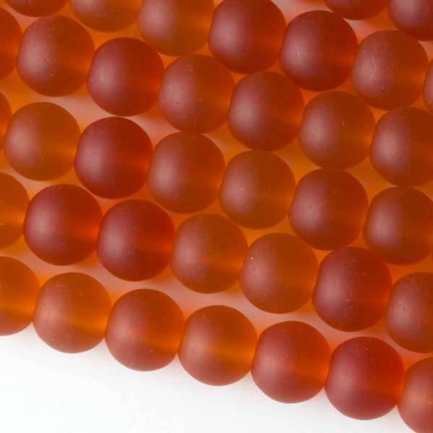 Matte Glass, Sea Glass Style 10mm Tangerine Orange Round Beads - approx. 8 inch strand