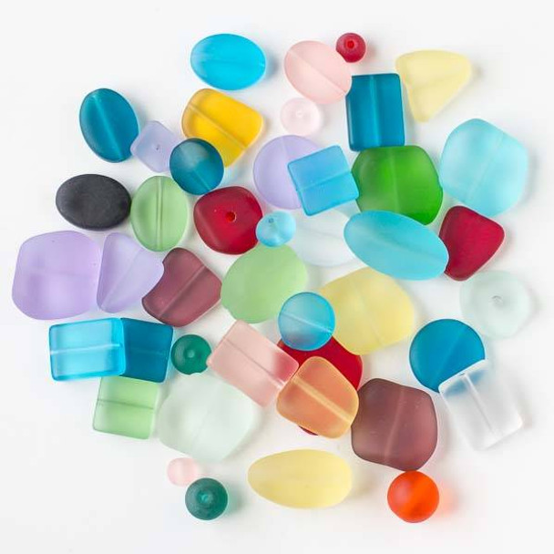 Assorted Mix of 25 Matte Glass, Sea Glass Style Beads in Various Colors
