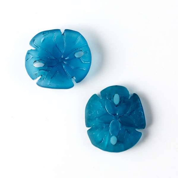 Matte Glass, Sea Glass Style 18x20mm Peacock Blue Sand Dollar Pendant - 4 per bag