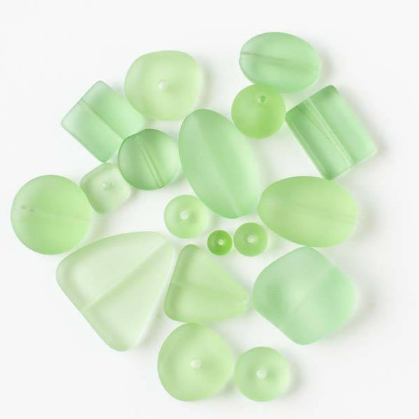 Assorted Mix of 25 Matte Glass, Sea Glass Style Peridot Green Beads