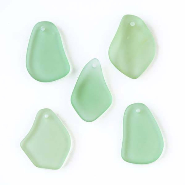 Matte Glass, Sea Glass Style approximately 15x25mm Peridot Green Top Drilled Free Form Pendants - 9 assorted pendants per bag