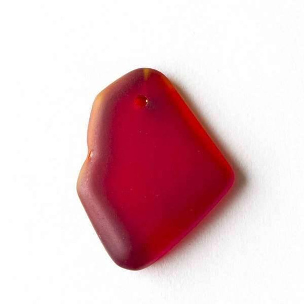 Cherry Tree Beads Matte Glass, Sea Glass Style approximately 15x25mm Red Top Drilled Free Form Pendants - 9 assorted pendants per bag 