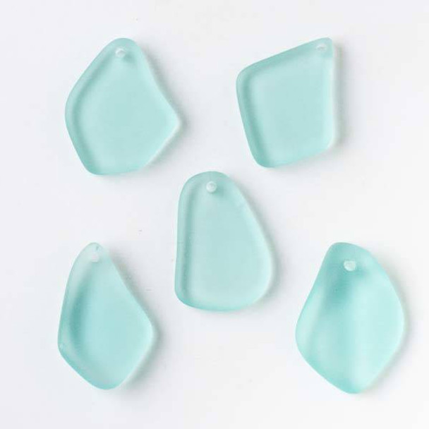 Matte Glass, Sea Glass Style approximately 15x25mm Sea Foam Blue Top Drilled Free Form Pendants - 9 assorted pendants per bag