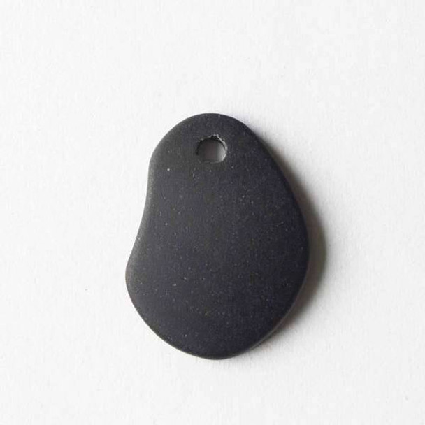 Matte Glass, Sea Glass Style 18x26mm Black Rounded Free Form Top Drilled Pendants - 7 assorted pendants per bag