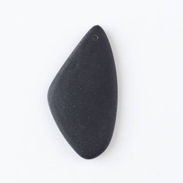 Matte Glass, Sea Glass Style 27x50mm Black Large Free Form Top Drilled Pendant - 2 pendants per bag