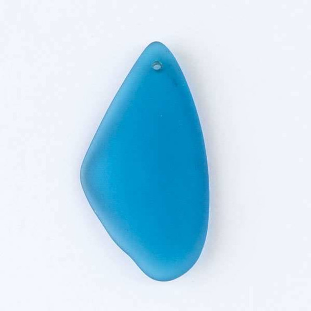 Matte Glass, Sea Glass Style 27x50mm Peacock Blue Large Free Form Top Drilled Pendant - 2 pendants per bag
