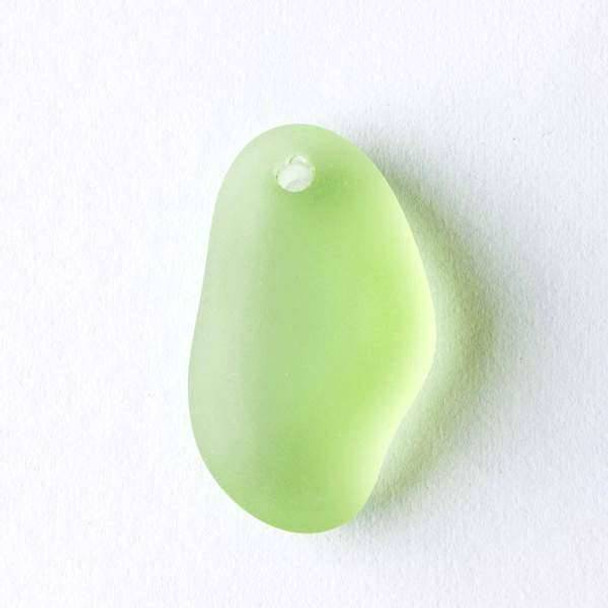 Matte Glass, Sea Glass Style approximately 20x25mm Peridot Green Top Drilled Nugget Pendants -  7 assorted pendants per bag