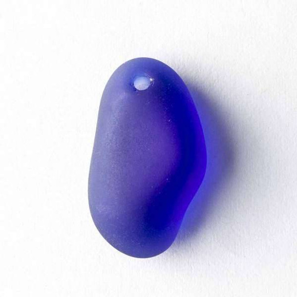 Matte Glass, Sea Glass Style approximately 20x25mm Royal Blue Top Drilled Nugget Pendants -  7 assorted pendants per bag