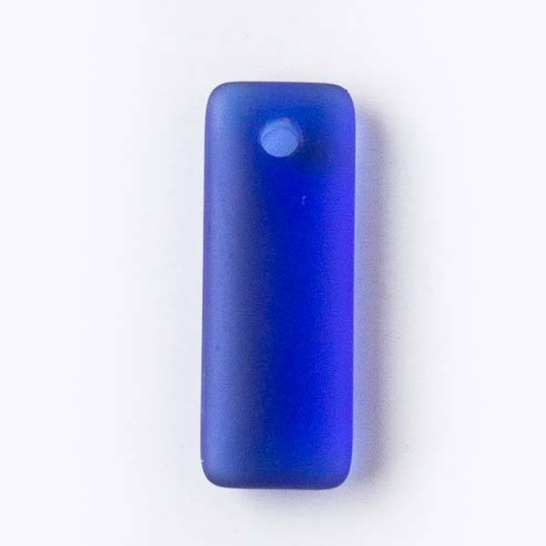 Matte Glass, Sea Glass Style 12x32mm Royal Blue Top Drilled Puffed Rectangle Pendants - 8 pendants per bag