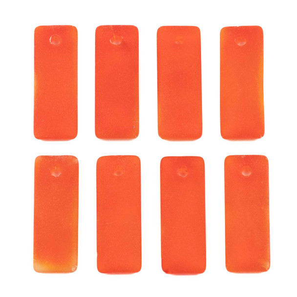 Matte Glass, Sea Glass Style 12x32mm Tangerine Orange Top Drilled Puffed Rectangle Pendants - 8 pendants per bag