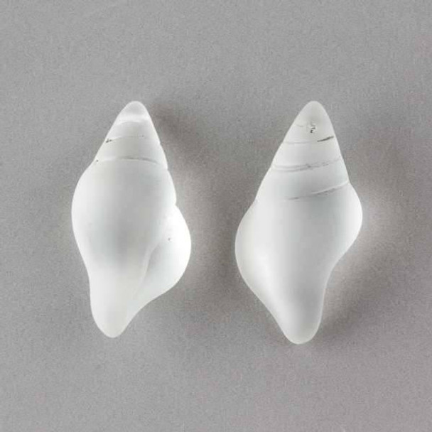 Cherry Tree Beads Matte Glass, Sea Glass Style 18x38mm Clear Large Conch Shell Top Drilled Pendant - 3 per bag 