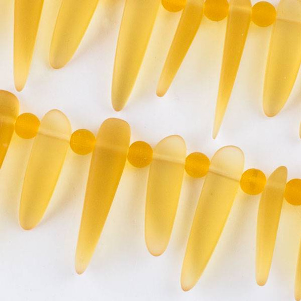 Sea Glass 4-7x22-29mm Matte Saffron Yellow Tusks alternating with 4mm Rounds - 8 inch strand