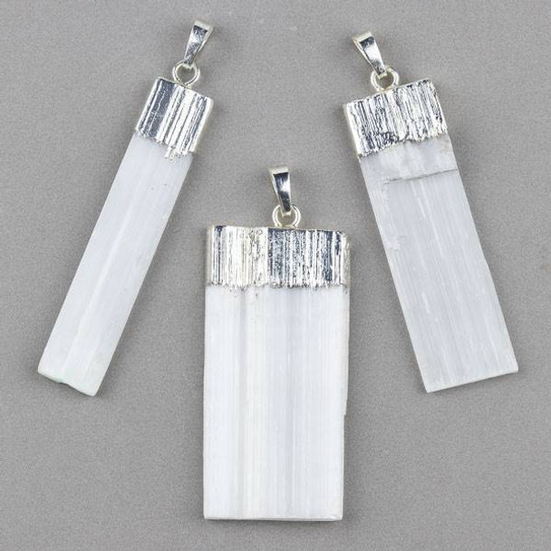 Natural Selenite 18x50mm Pendant with Silver Plated Cap and Bail - 1 per bag