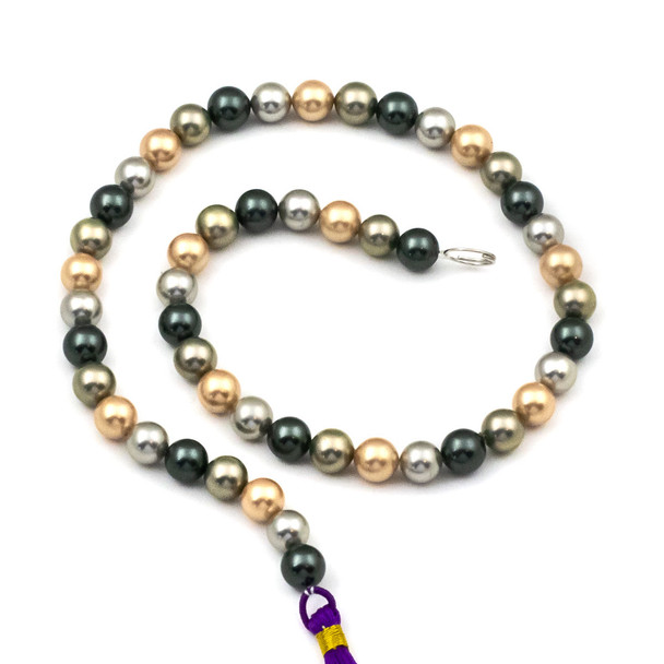 Shell Pearl 8mm Round Beads in a Golden Green Mix - 16 inch strand