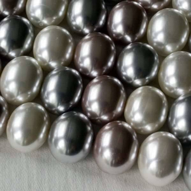 Shell Pearl 13x15mm Egg Beads in a Frost Mix - approx. 8 inch strand