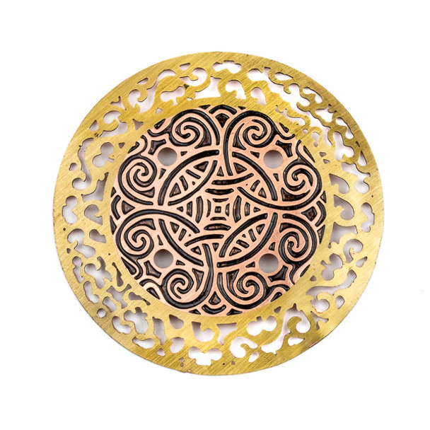 Enameled Brass 49mm Coin Focal with Cut Out Vines and Black Knot Design - 1 per bag