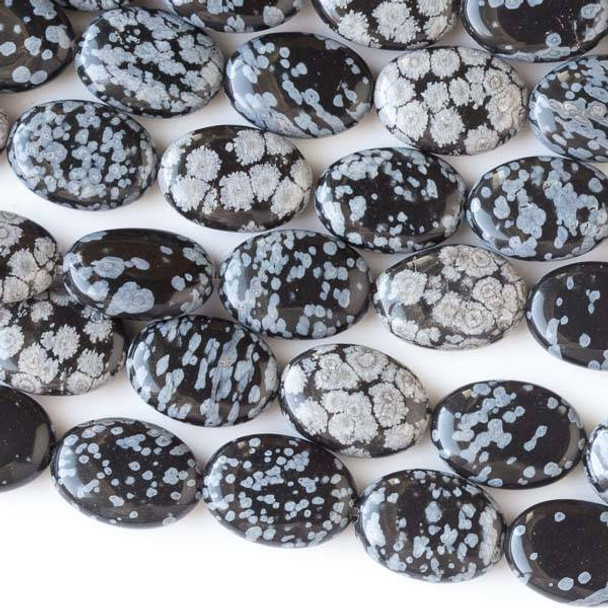 Snowflake Obsidian 13x18mm Oval Beads - 16 inch strand