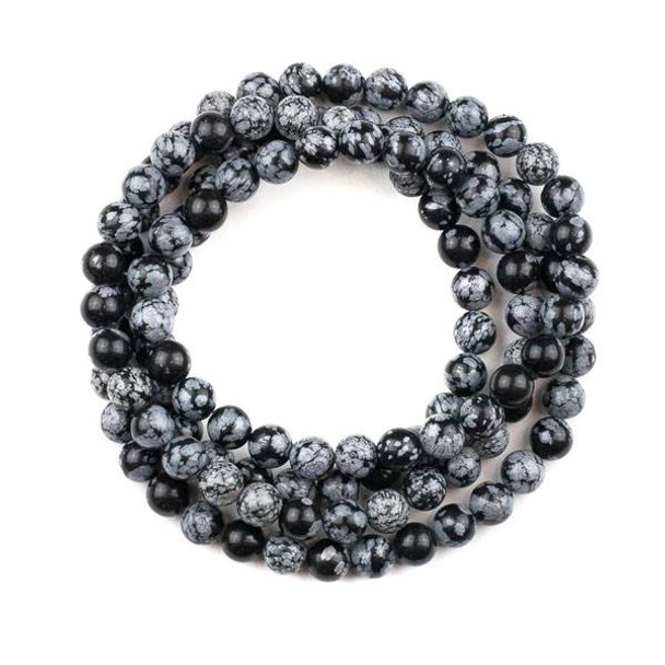 Snowflake Obsidian 8mm Mala Round Beads - 36 inch strand