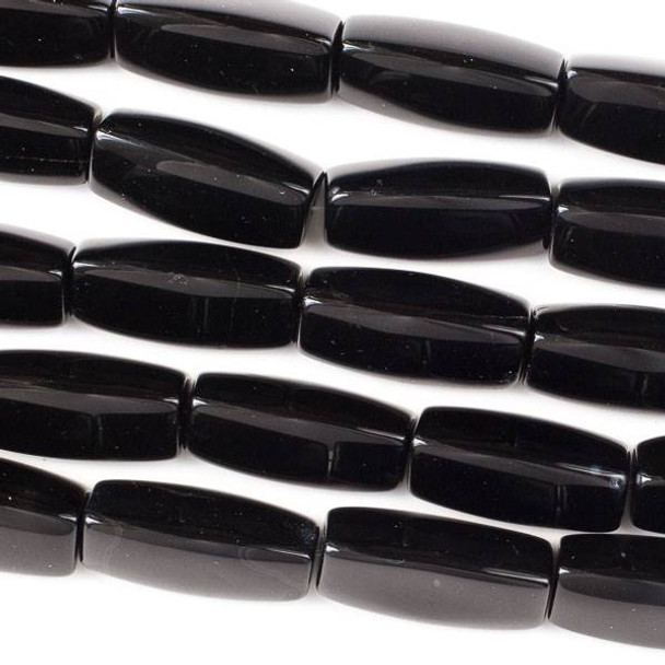 Special Black Agate 15x30mm 3-Sided Tube Beads - 16 inch strand