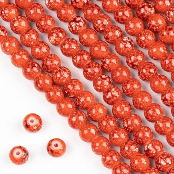 Speckled Glass 6mm Orange Round Beads - 16 inch strand