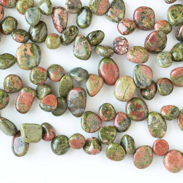 Special Unakite 6x10-10x14mm Irregular Top Drilled Nugget Beads - 16 inch strand