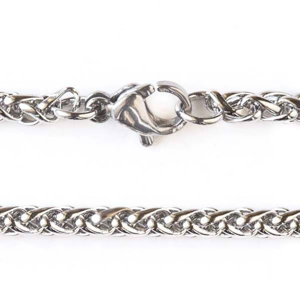 Silver Stainless Steel 3mm Spiga/Wheat Chain Necklace - 18 inch, SS02s-18