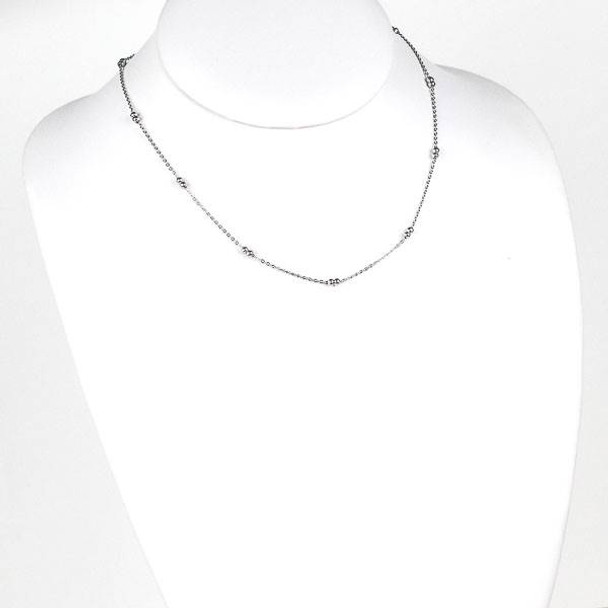Silver Stainless Steel 3mm Ball and Curb Chain Necklace - 16 inch, SS09s-16