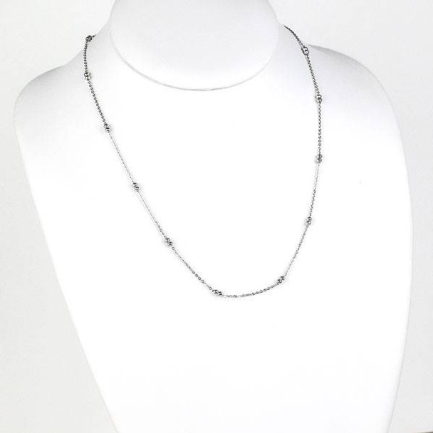 Silver Stainless Steel 3mm Ball and Curb Chain Necklace - 20 inch, SS09s-20