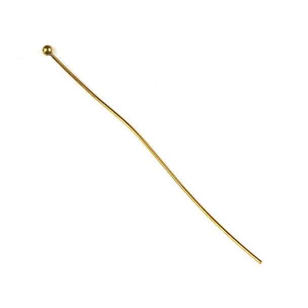 Gold Plated Stainless Steel 2 inch, 22 gauge Headpins/Ballpins with 2mm Ball - 100 per bag