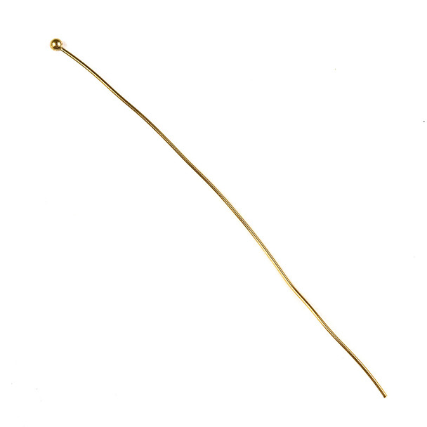 Gold Plated Stainless Steel 3 inch, 22 gauge Headpins/Ballpins with 2mm Ball - 10 per bag