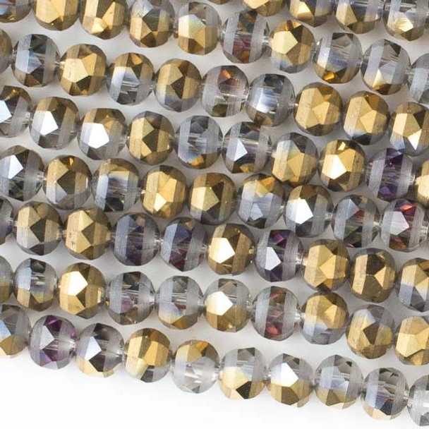 Crystal Orbits Matte 6mm Faceted Round Beads Smoke AB and Gold - Approx. 15.5 inch strand