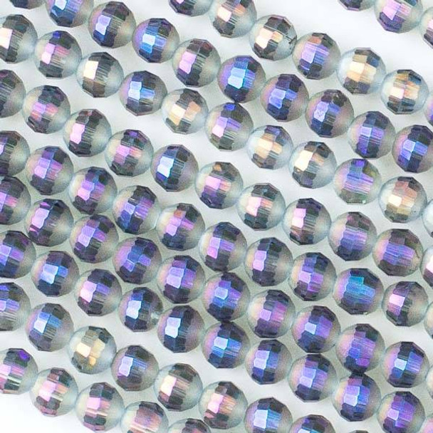 Crystal Orbits Matte 6mm Purple Smoke Round Beads with a Faceted Stripe - Approx. 15.5 inch strand