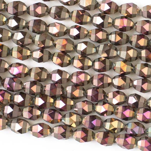 Crystal Orbits Matte and Striped 6x8mm Bronze AB Rice Beads - Approx. 15.5 inch strand