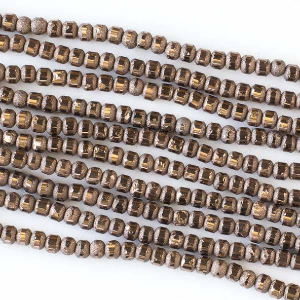 Crystal Orbits Matte and Striped 4mm Bronze Rondelle Beads - Approx. 15.5 inch strand