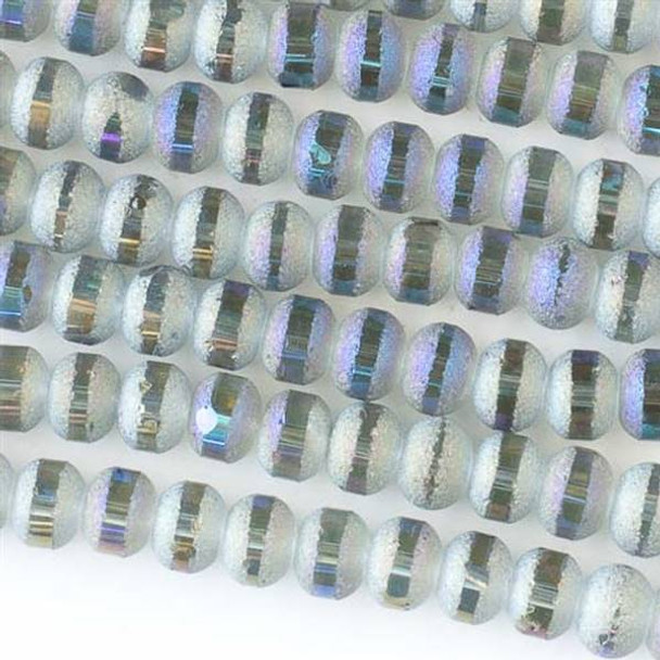 Crystal Orbits Matte and Striped 7x9mm Frost Rondelle Beads with an AB finish - Approx. 15.5 inch strand