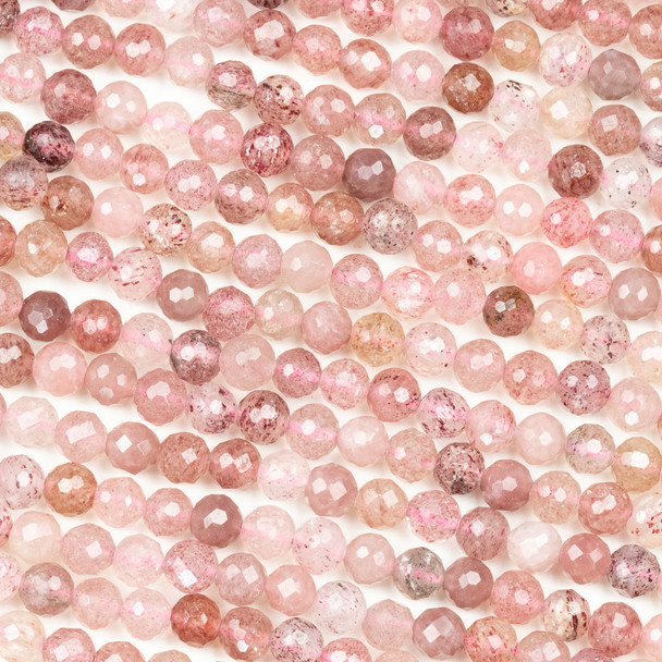 Natural Strawberry Quartz 6mm Faceted Round Beads - 16 inch strand