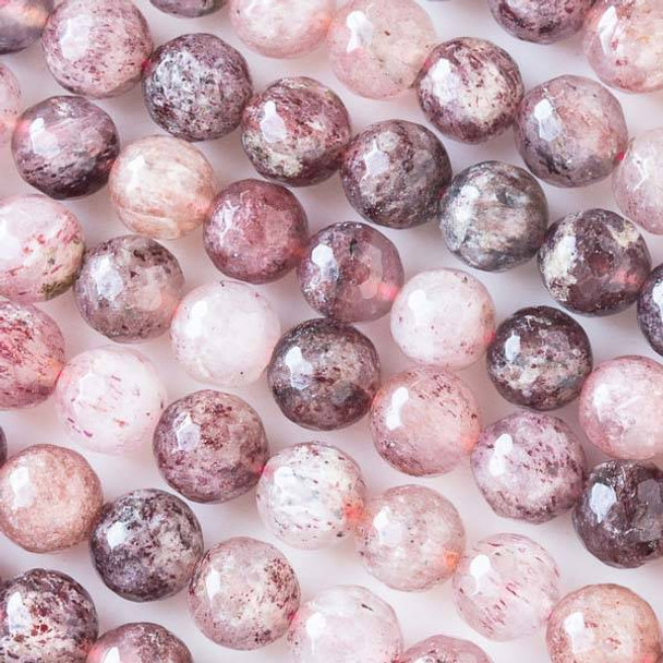 Natural Strawberry Quartz 8mm Faceted Round Beads - 16 inch strand