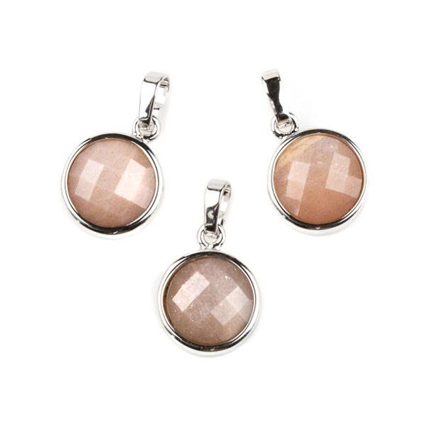 Sunstone 12mm Faceted Coin Pendant with Silver Plated Bezel and Bail -  1 per bag