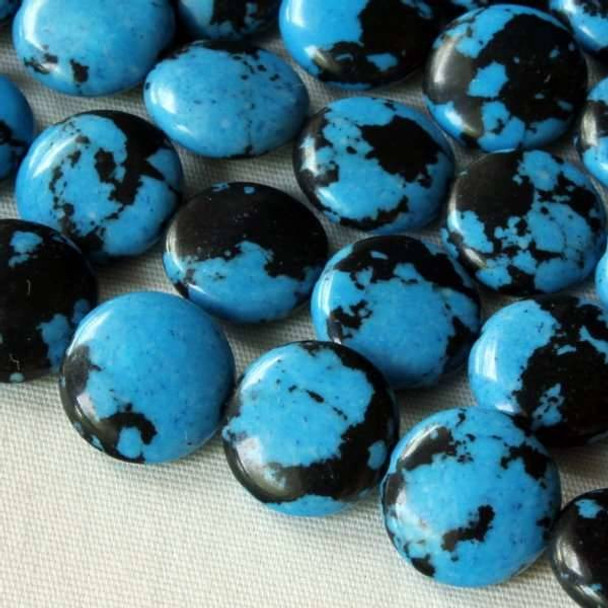 Synthetic Team Color 10mm Blue and Black Coin Beads - approx. 8 inch strand