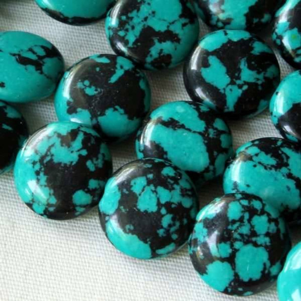 Synthetic Team Color 10mm Teal and Black Coin Beads - approx. 8 inch strand