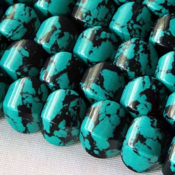 Synthetic Team Color 8mm Teal and Black Cushion Beads - approx. 8 inch strand