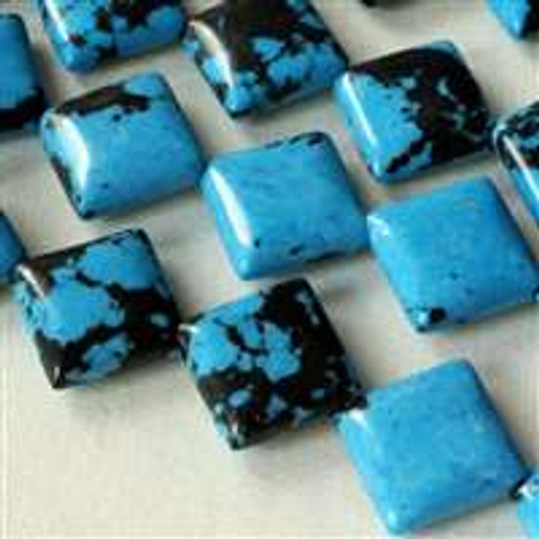 Synthetic Team Color 10mm Blue and Black Diagonal Drilled Square Beads - approx. 8 inch strand