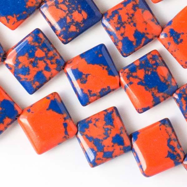 Special Synthetic Team Color 10mm Blue and Orange Diagonal Drilled Square Beads - approx. 8 inch strand