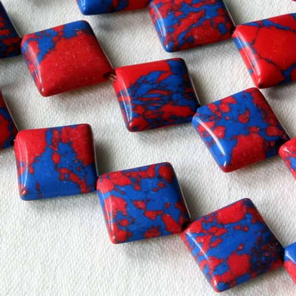 Synthetic Team Color 10mm Blue and Red Diagonal Drilled Square Beads - approx. 8 inch strand