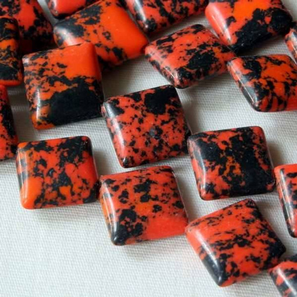 Synthetic Team Color 10mm Orange and Black Diagonal Drilled Square Beads - approx. 8 inch strand